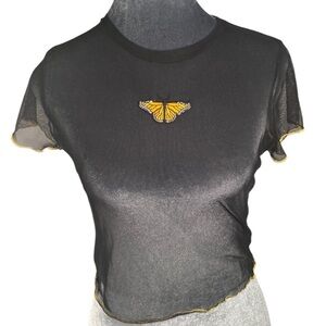 Fashion Nova Sheer Mesh Butterfly Patch Tee 3/$20